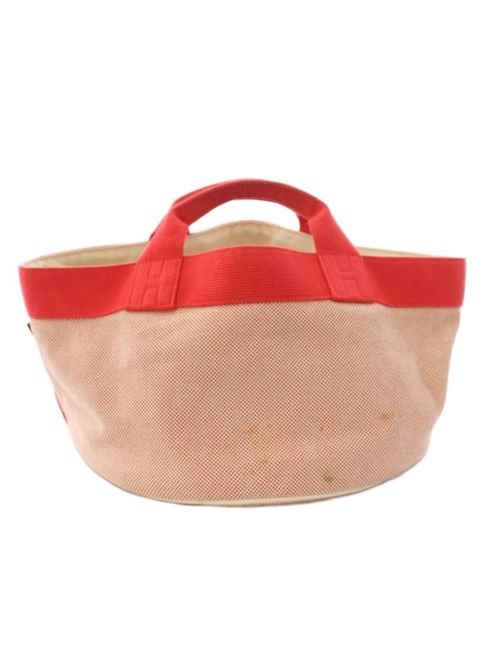 Hermes Gibra Carolama GM Canvas Tote Bag Red White Ivory
